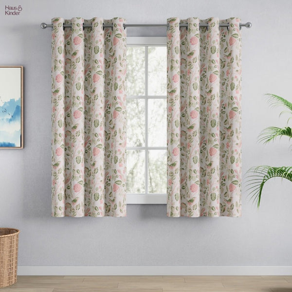 Cotton Printed Pack Of 2 Curtain Curtain Pastel Aviary, Green