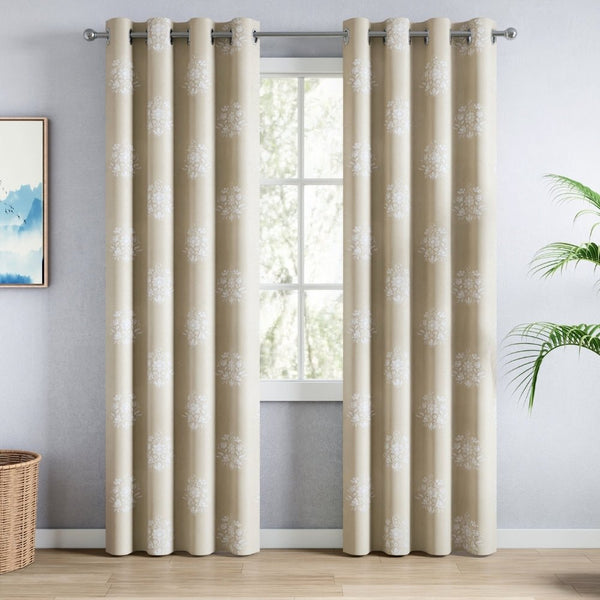 Cotton Printed Pack Of 2 CurtainCurtain Ivory Filigree Beige