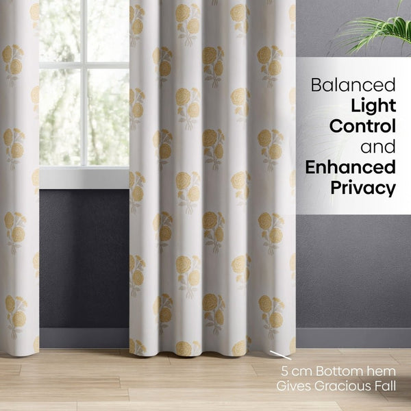 Cotton Printed Pack Of 2 Curtain Curtain Soleil Botanique Yellow