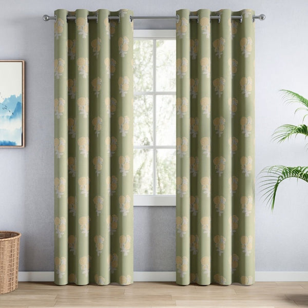 Cotton Printed Pack Of 2 Curtain Curtain Soleil Botanique Sage
