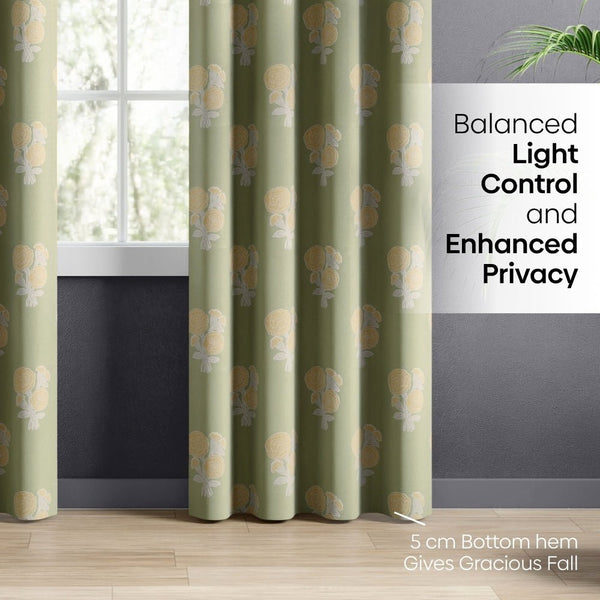 Cotton Printed Pack Of 2 Curtain Curtain Soleil Botanique Sage