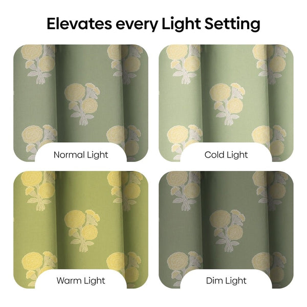 Cotton Printed Pack Of 2 Curtain Curtain Soleil Botanique Sage