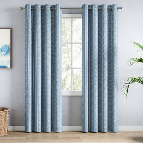Cotton Printed Pack Of 2 Curtain Vineway Blue
