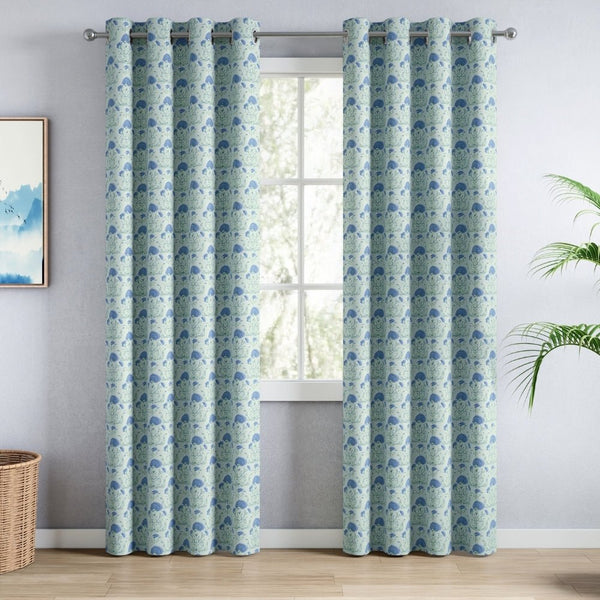 Cotton Printed Pack Of 2 Curtain Rosette Blue