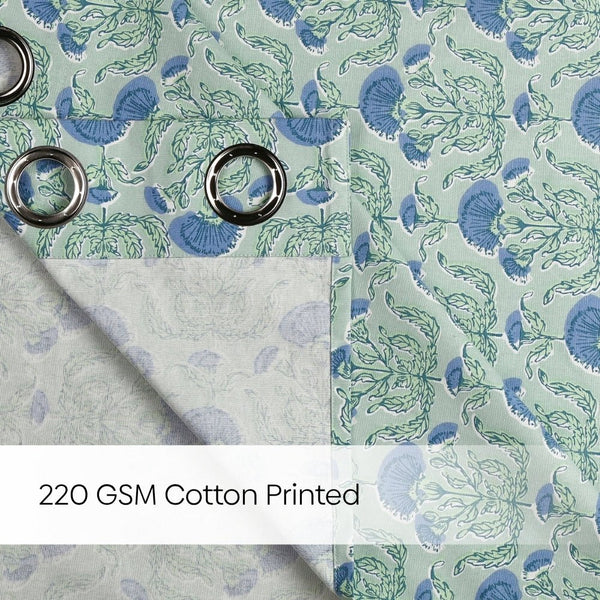 Cotton Printed Pack Of 2 Curtain Rosette Blue