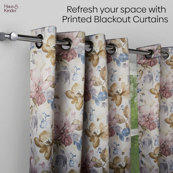 Polyester Printed Blackout Window Curtains Petal Poetry, Multi