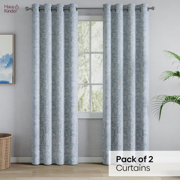 Polyester Printed Blackout Curtains Misty Fern, Dusty Blue