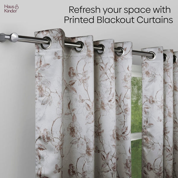 Polyester Printed Blackout Curtains Sepia Blossoms, Multi