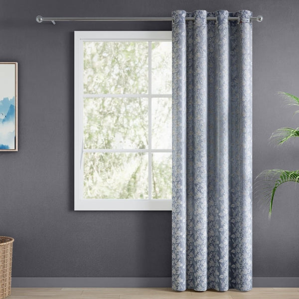Vintage Bloom Cotton Printed Pack Of 1 Curtain, Grey