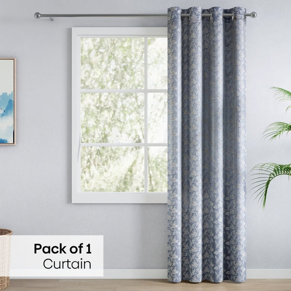 Vintage Bloom Cotton Printed Pack Of 1 Curtain, Grey