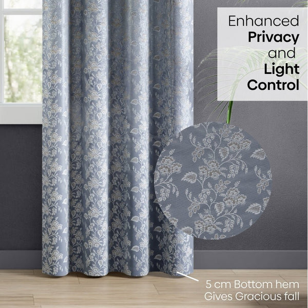 Vintage Bloom Cotton Printed Pack Of 1 Curtain, Grey