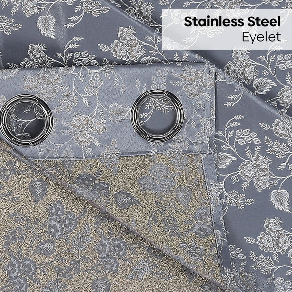 Vintage Bloom Cotton Printed Pack Of 1 Curtain, Grey