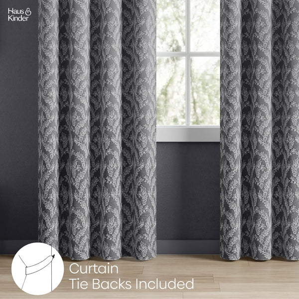 Jacquard Curtains Midnight Willow Steel, Grey