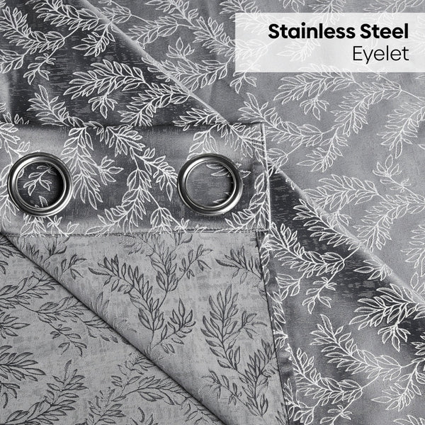 Jacquard Curtains Midnight Willow Steel, Grey