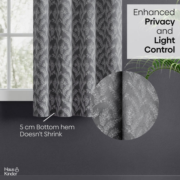 Jacquard Curtains Midnight Willow Steel, Grey