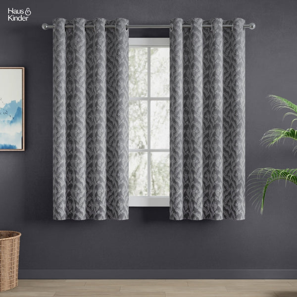 Jacquard Curtains Midnight Willow Steel, Grey