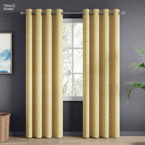Poly Cotton JacquardCurtains Lemon Vine Weave, Lemon