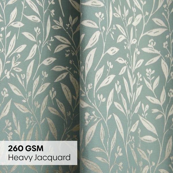 Poly Cotton JacquardCurtains Silver Willow, Firozi