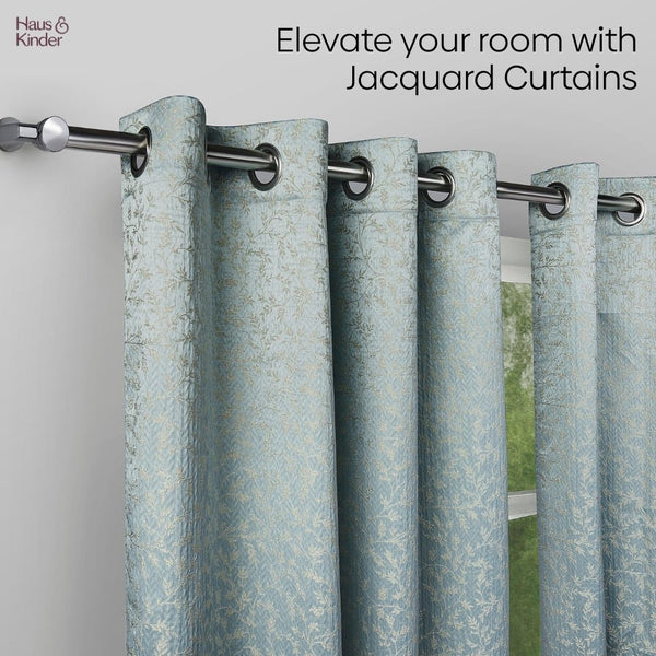 Jacquard Curtains Glittering Fern, Aqua