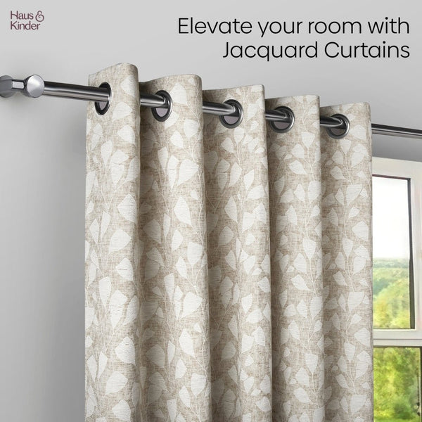 Poly Cotton JacquardCurtain Urabn leaf, Brown