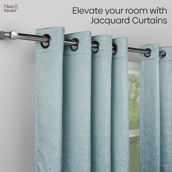 Polyester Jacquard Curtains Sea Breeze Daisy, Aqua