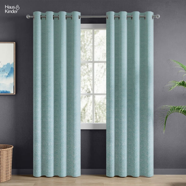 Polyester Jacquard Curtains Sea Breeze Daisy, Aqua