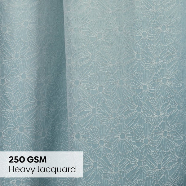 Polyester Jacquard Curtains Sea Breeze Daisy, Aqua