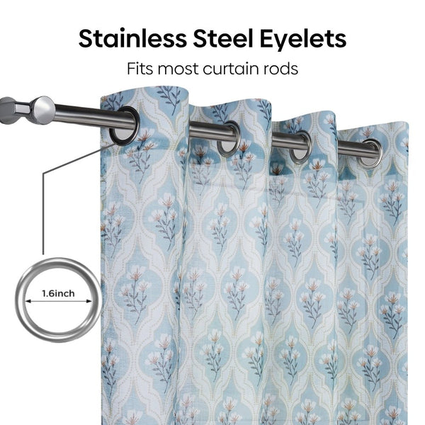 Bloom Lattice Sheer Printed Pack Of 1 Curtain, Blue