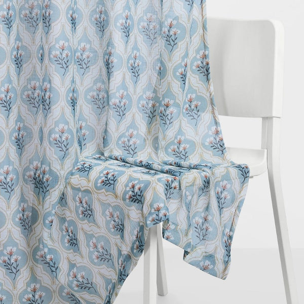 Bloom Lattice Sheer Printed Pack Of 1 Curtain, Blue