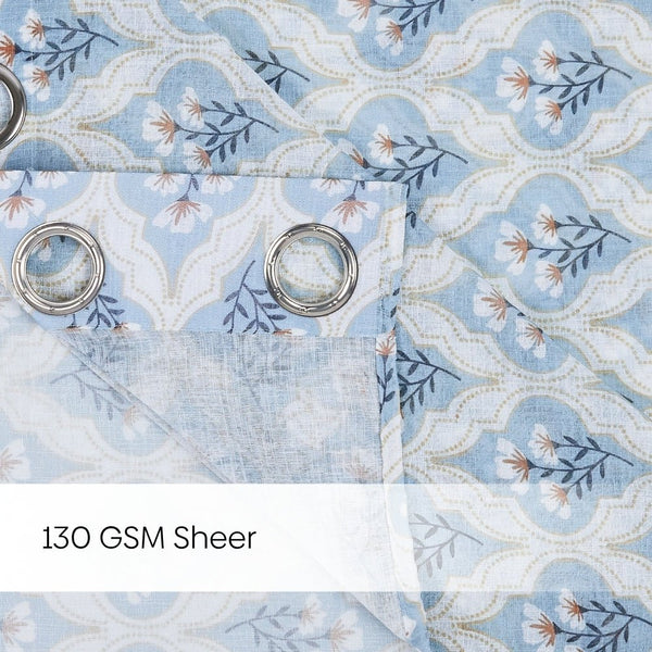 Bloom Lattice Sheer Printed Pack Of 1 Curtain, Blue