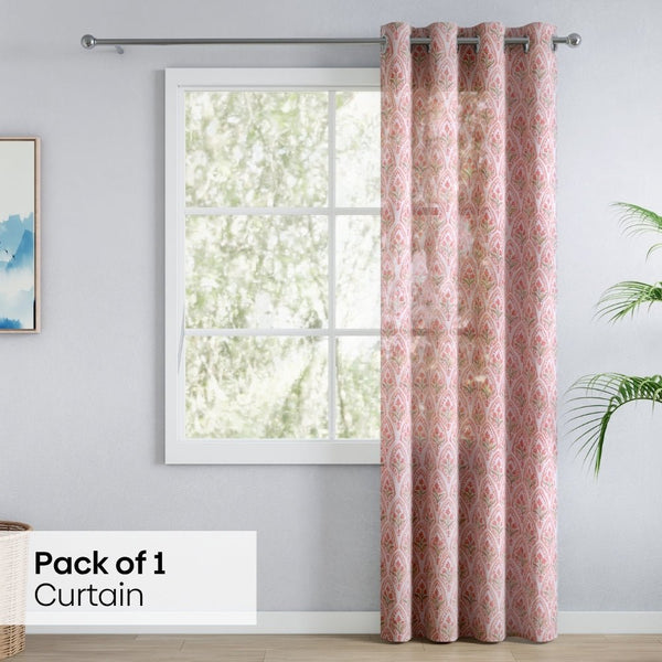 Ornate Blossom Sheer Printed Pack Of 1 Curtain, Pink