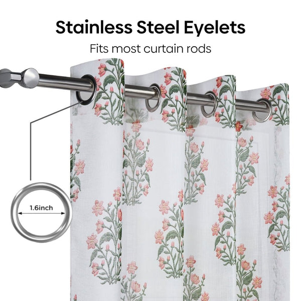 Floral Sprig Sheer Printed Pack Of 1 Curtain, Multicolor