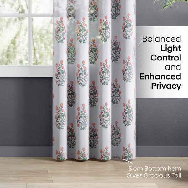 Floral Sprig Sheer Printed Pack Of 1 Curtain, Multicolor