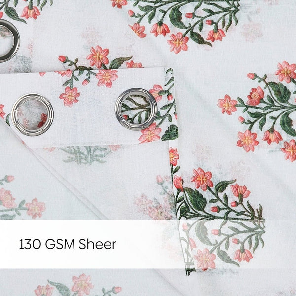 Floral Sprig Sheer Printed Pack Of 1 Curtain, Multicolor