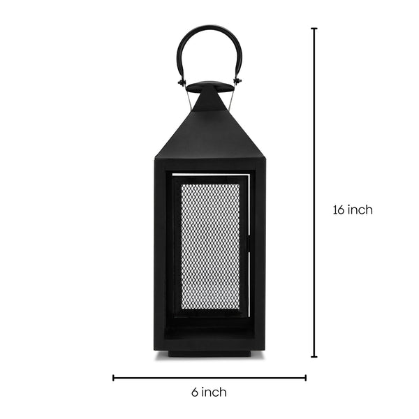 Metal Glass Matt Black Lantern, Black