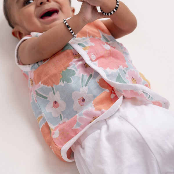 100% Cotton Muslin Vest Pack of 2 for Girls - Bold Floral & Ditsy Floral