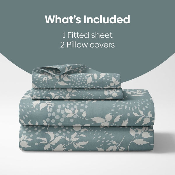 Green foliage 100% Cotton Double Fitted Bedsheet, 144 TC