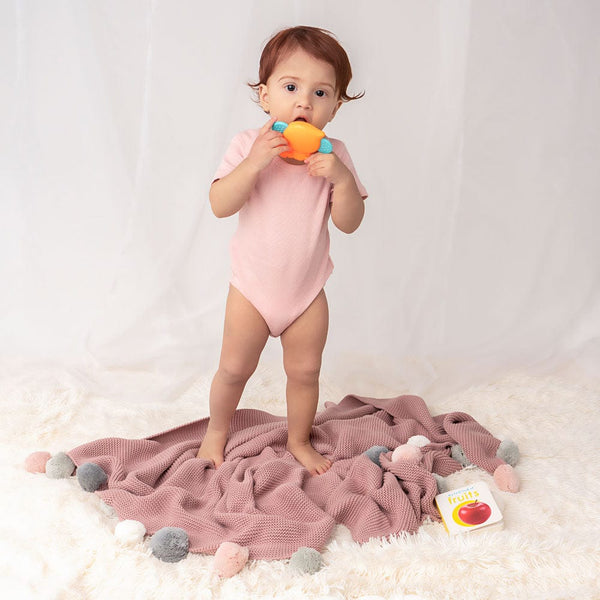 Musk Rose Pom Pom 100% cotton knitted Summer AC blanket 0 - 2 years