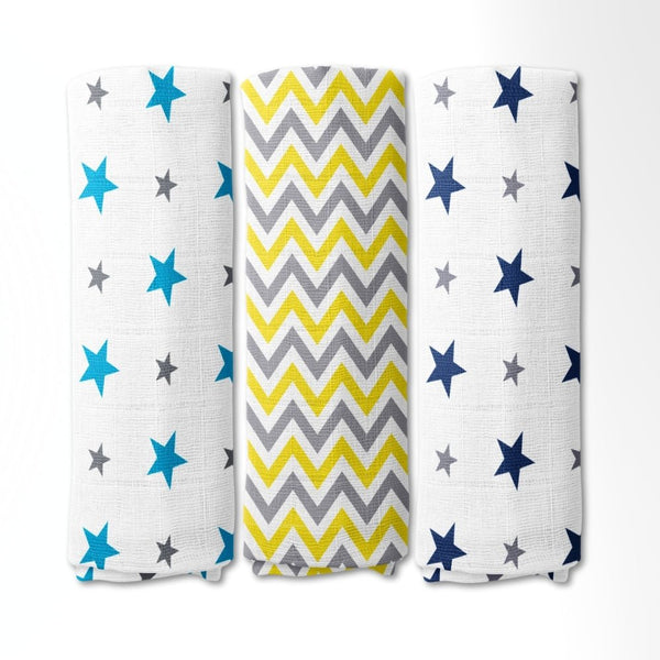 Sunny Skies 100% Cotton Muslin Swaddles 0 to 3 Months, Pack of 3