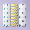 Sunny Skies 100% Cotton Muslin Swaddles 0 to 3 Months, Pack of 3