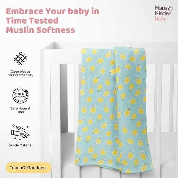 Aloha Collection 100% Cotton Muslin Swaddle Pack Of4 (Elephant, Dot, Fruit, Ocean)