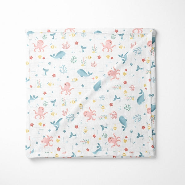 Aloha Collection 100% Cotton Muslin Swaddle Pack Of4 (Elephant, Dot, Fruit, Ocean)