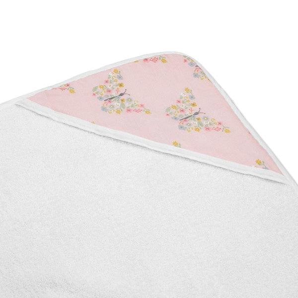Butterfly Garden Cotton Muslin Terry Hooded Towel 0 - 12 Months