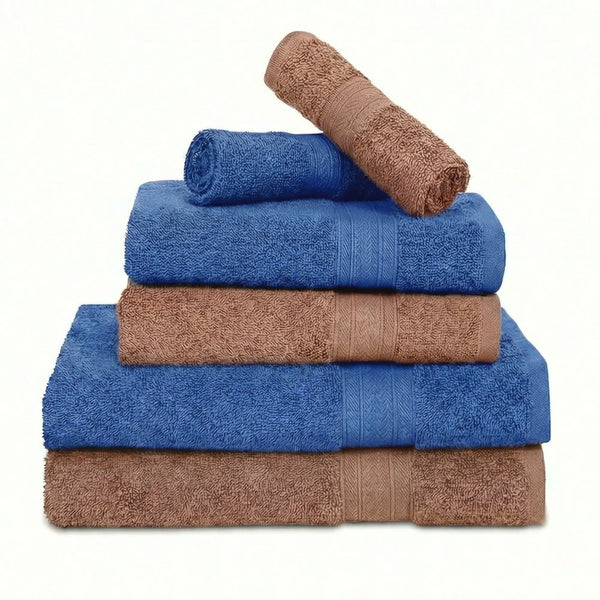 100% Cotton Harmony Combed Bath Set- Pack Of 6(Cobalt, Almond)