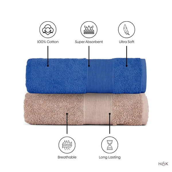 100% Cotton Harmony Combed Bath Set- Pack Of 6(Cobalt, Almond)