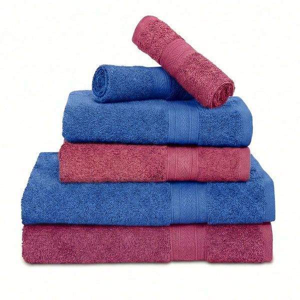 100% Cotton Harmony Combed Bath Set -Pack Of 6(Cobalt, Mulberry)