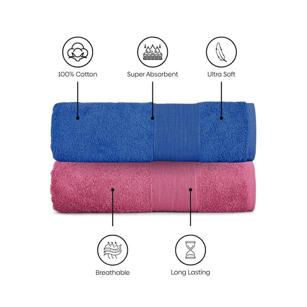 100% Cotton Harmony Combed Bath Towel- Pack Of 2(Cobalt, Mulberry)