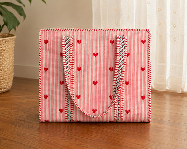 Little Hearts Quilted Tote Bag (Pink)