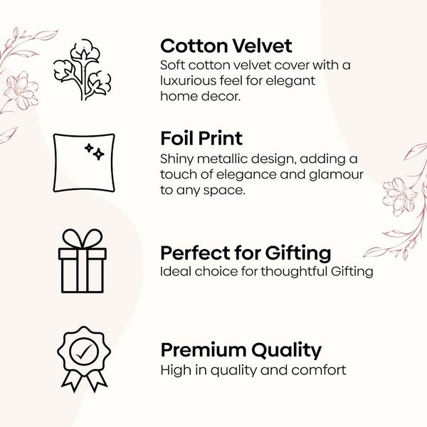 Gold Foil Printed Cotton Velvet Cushion Covers, set of 2 , Festive Flair