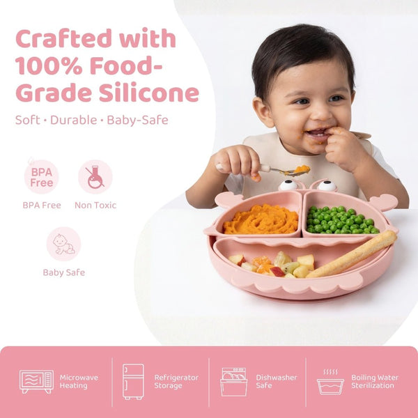 Baby Crab Silicon Suction Plate With 3 Section Plate, (4Months+)